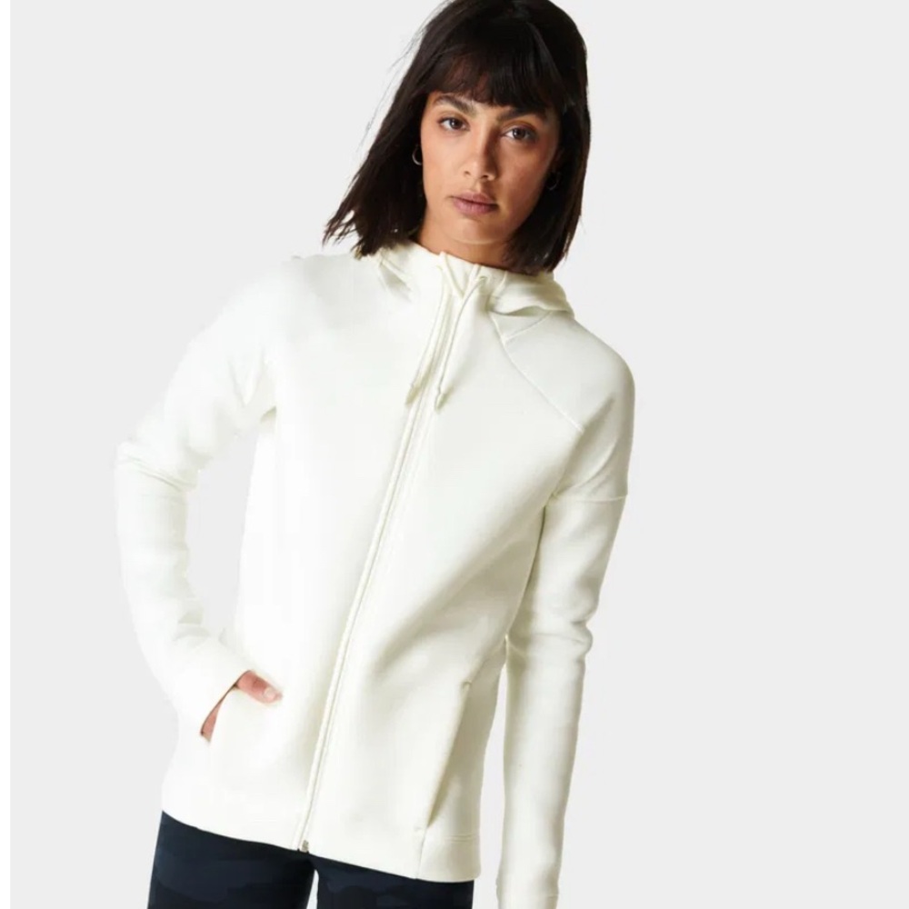 SWEATY BETTY Marl fleece Cross Train Hoody in lily white size small